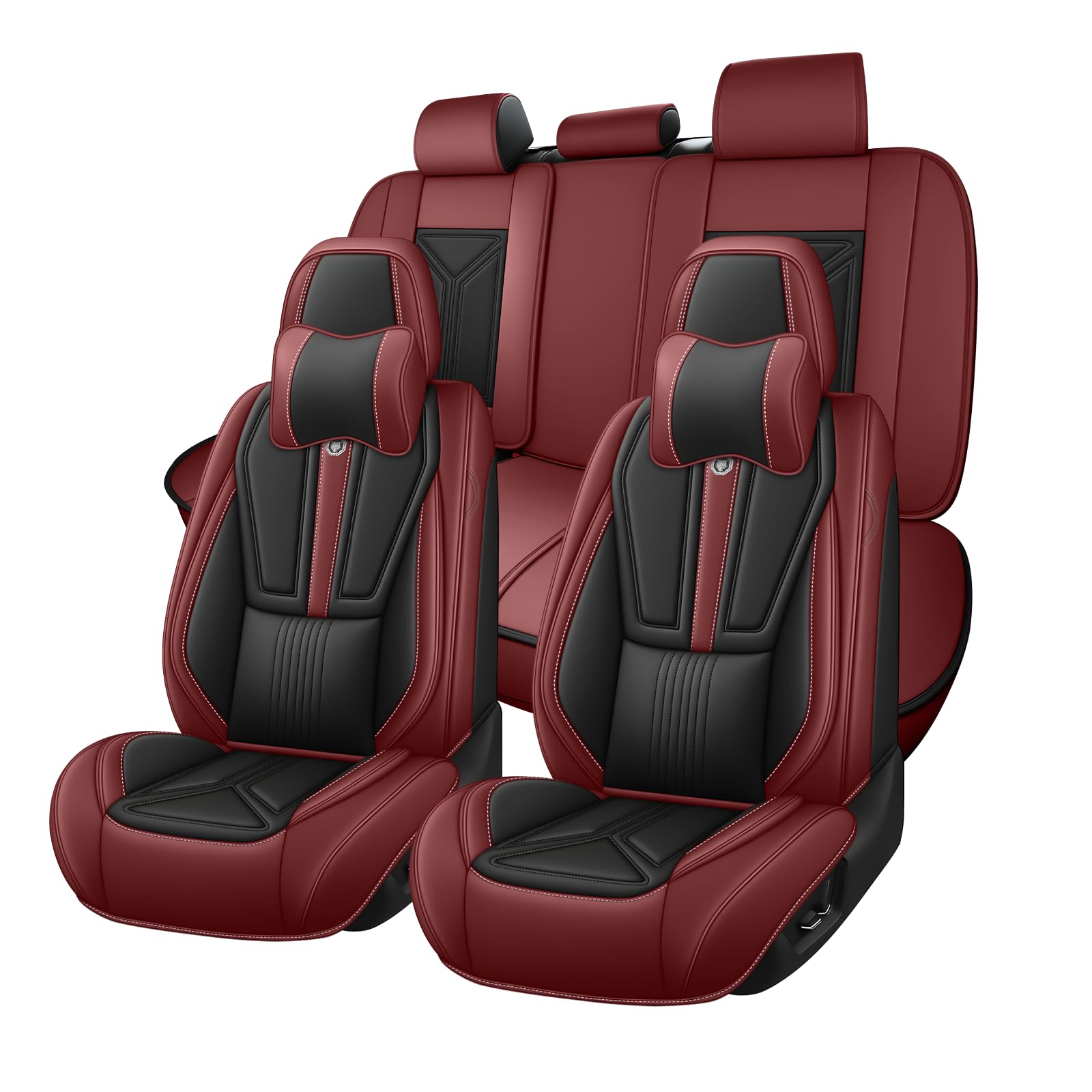 - Car Seat Covers Fit for Cadillac Lyriq 2023-2025 - Premium Nappa Leather Side Airbag Compatibility Car Seat Protectors(Full Set with Pillow, Black & Red)