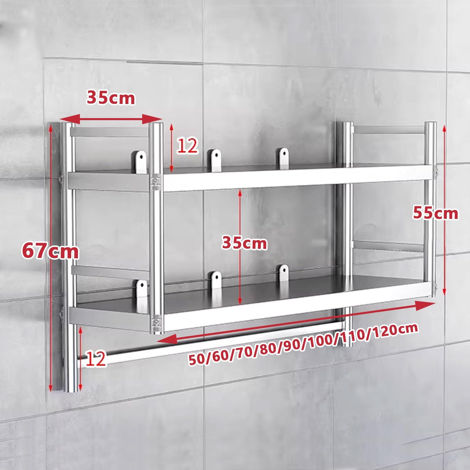 Edelstahl-Wandschrank mit verstellbaren Regalen, 55 kg Tragkraft, Aufbewahrungslösung für Waschküche, Garage und Heimorganisation (80 x 35 x 67 cm)