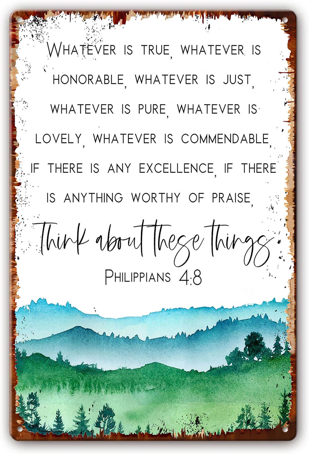 Yepyayqvk Metal Signs Philippians 48 Christian Bible Wall Art Decor Bible Verse Nature Wall Decor Kids Bible Scripture Artwork Paintings for Bathroom Picture Decorations 8 X 12 Inch