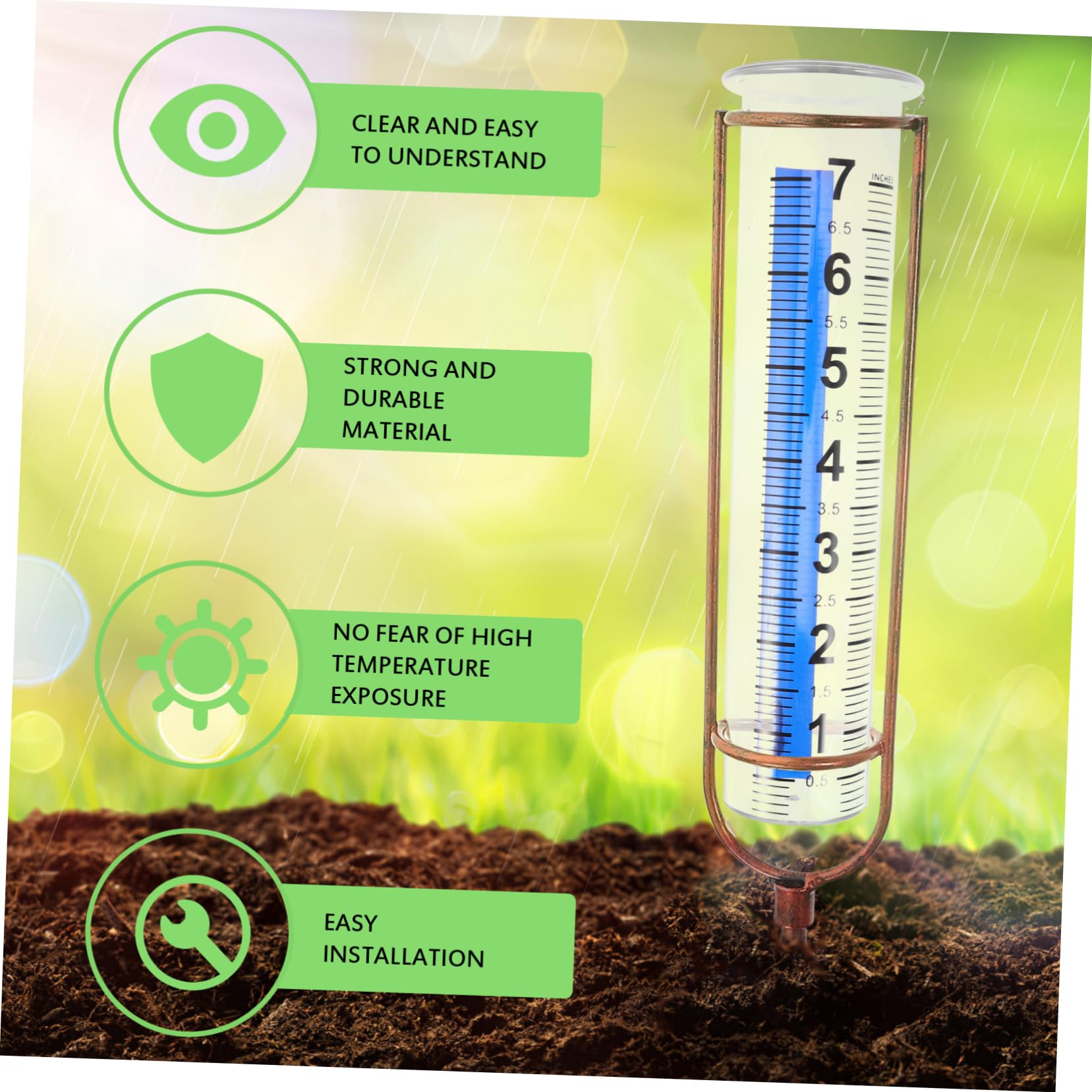 OFFSCH 2Pcs Rain Gauge Tube Accurate Shape Rain Measuring Tool Durable Outdoor Rain for Garden Lawn Patio Use Easy to Read Numbers for Precise Precipitation