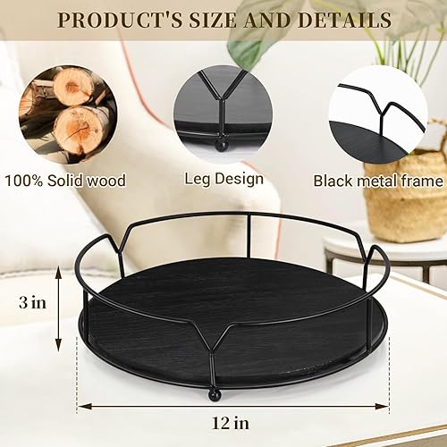 Miniatura 6 de Bandeja redonda decorativa para servir, bandeja de madera de granja para mesa de café, bandeja de madera de 11.5 pulgadas para decoración del hogar,