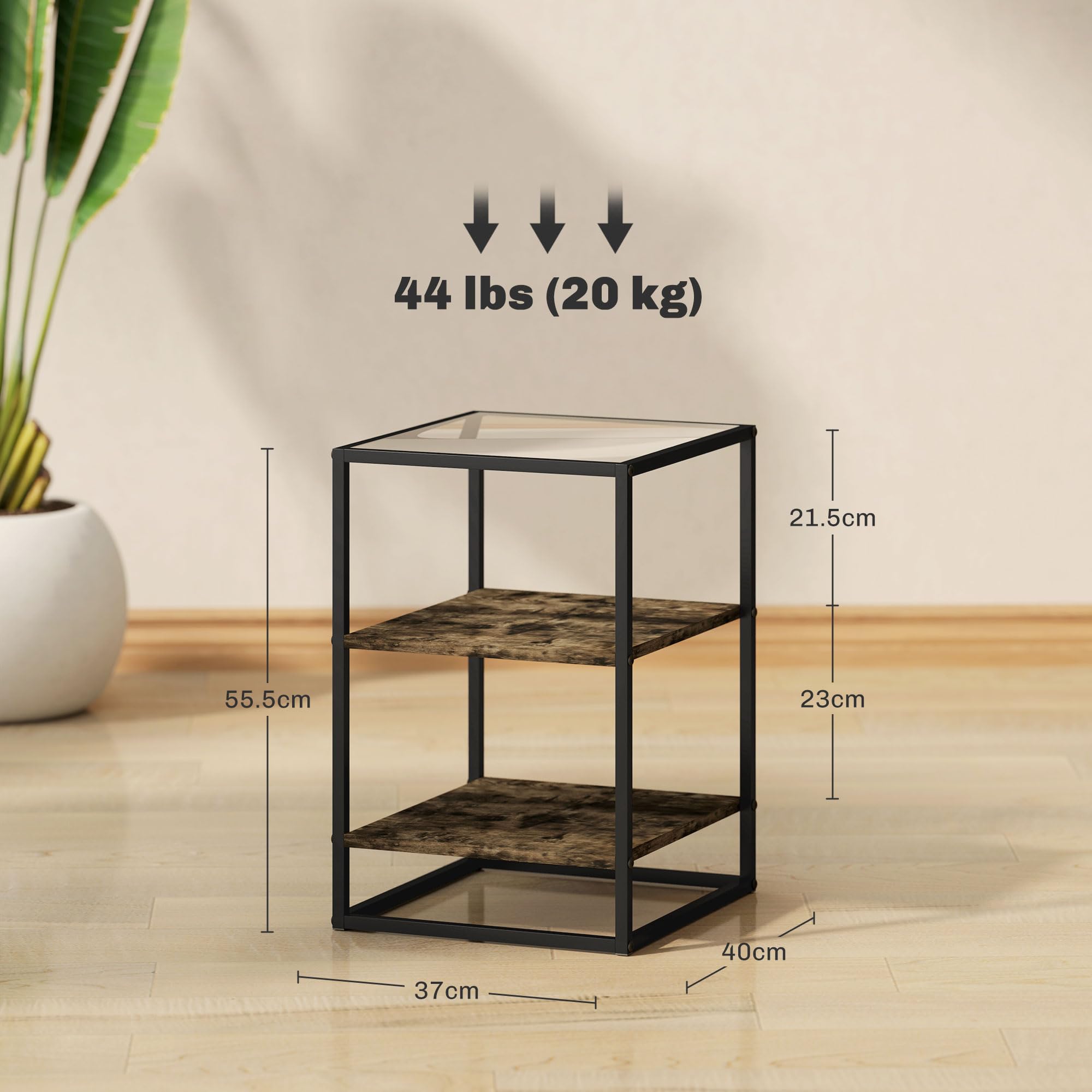 HOMCOM Set 2 Tavolini da Soggiorno a 3 Livelli con Base Rialzata, Tavolini Bassi in Legno, Metallo e Piano in Vetro Temperato, 37x40x55.5 cm, Marrone