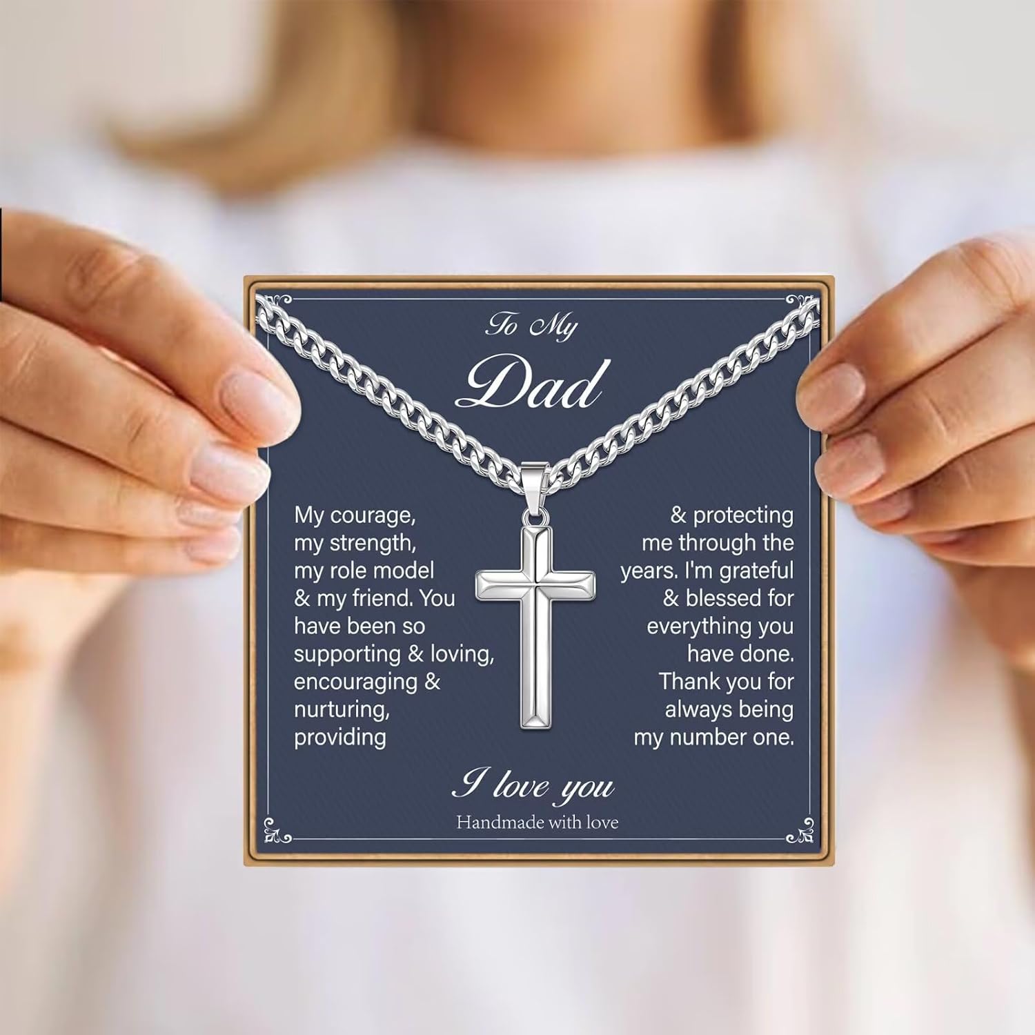 IEFLIFE Valentines Gifts for Him Men - Silver Cuban Chain Stainless Steel Cross Necklace, Valentines Gifts for Grandson Husband, Mens Teens Valentine Gift Cross Necklace Jewelry - Image 6