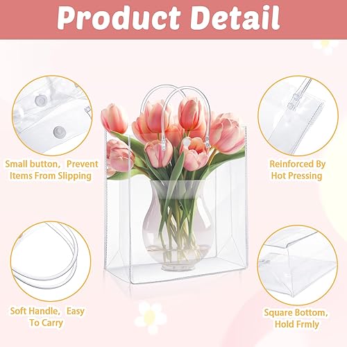 Miniatura 3 de LEIFIDE 50 bolsas de regalo transparentes con asas, bolsas de regalo de plástico PVC transparentes, reutilizables, bolsas de dulces para bodas,