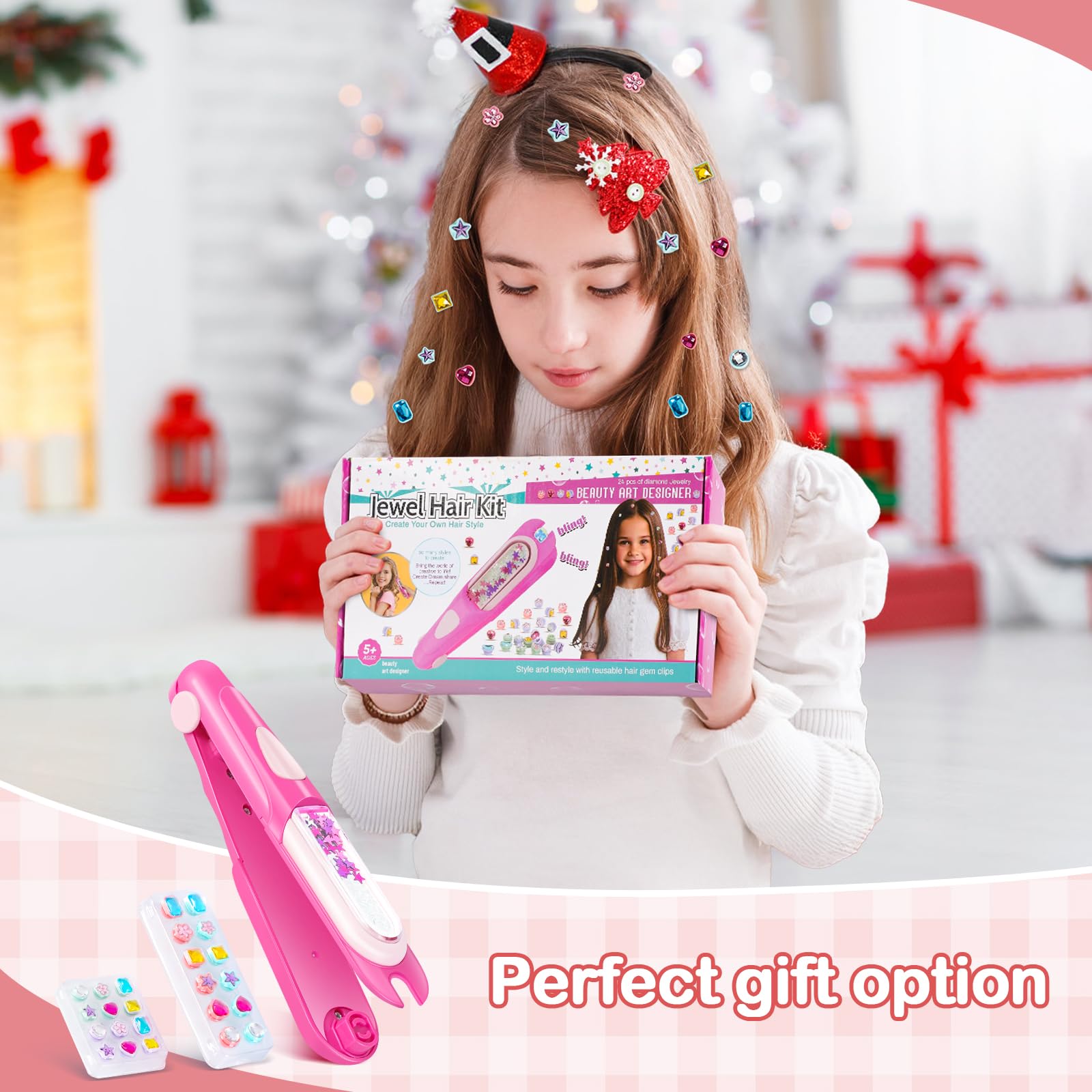 Kit de estampador de gemas para el cabello, joyas brillantes para el cabello para niñas, herramienta de peinado con diamantes brillantes reutilizables, regalo de Navidad, cumpleaños, artes y 5