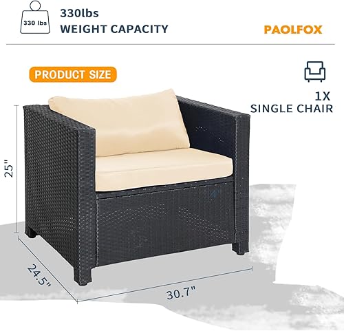 Miniatura 3 de Sillas de mimbre para patio, sillas de ratán al aire libre con cojín, muebles de patio para jardines, patios, balcones, junto a la piscina (beige)