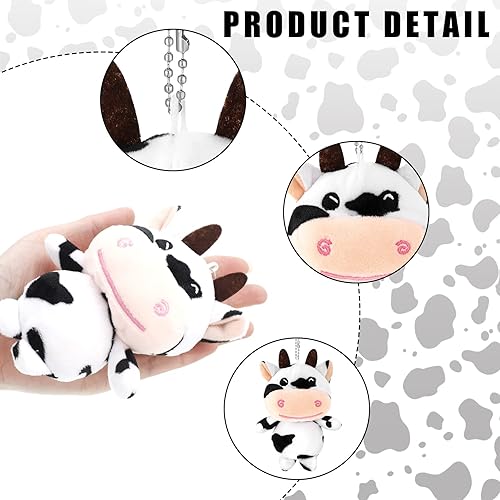 Miniatura 3 de 12 llaveros de vaca de peluche de animales de peluche, recuerdos de fiesta de vaca, llavero de animal de granja kawaii, lindo juguete de vaca para