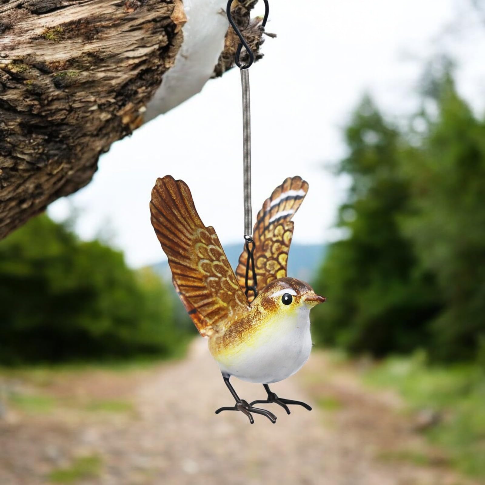 Epsom Door Handle Small Metal Hanging Bird Ornaments – Robin, Blue Tit, Wren, Kingfisher | 14cm Handcrafted Weather-Resistant Garden & Home Décor Sculptures (Wren)