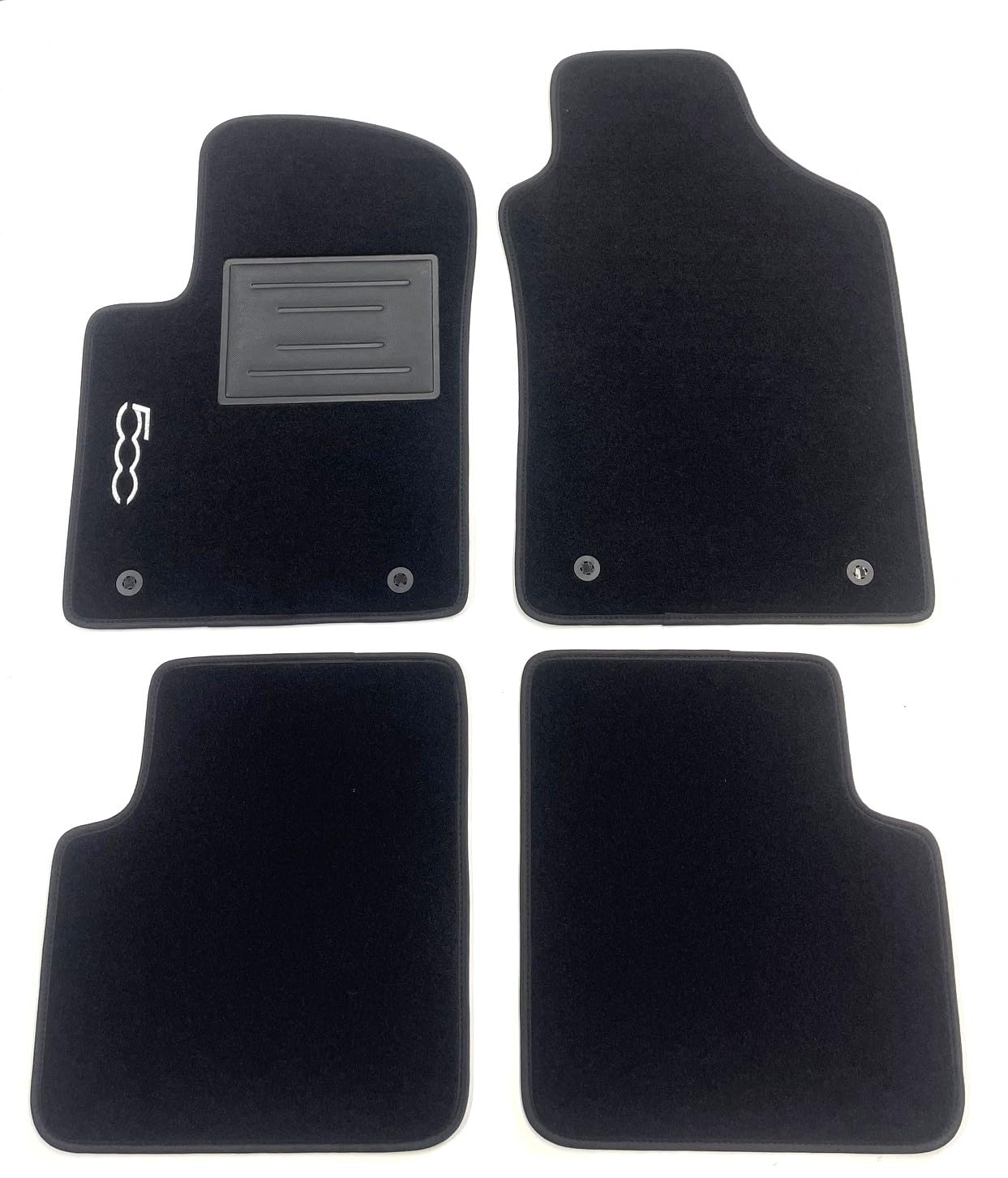 ASC Tappetini Auto Compatibili con Fiat 500 3 Porte 2012-2022, NO HYBRID-ELETTRICA, Moquette, 1 Logo Ricamato, Bordo Nero, Bottoni e Battitacco