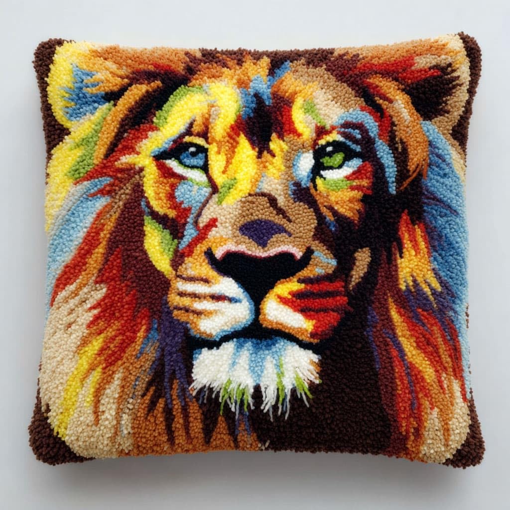 Henypt DIY Latch Hook Kits Pillow, Lion