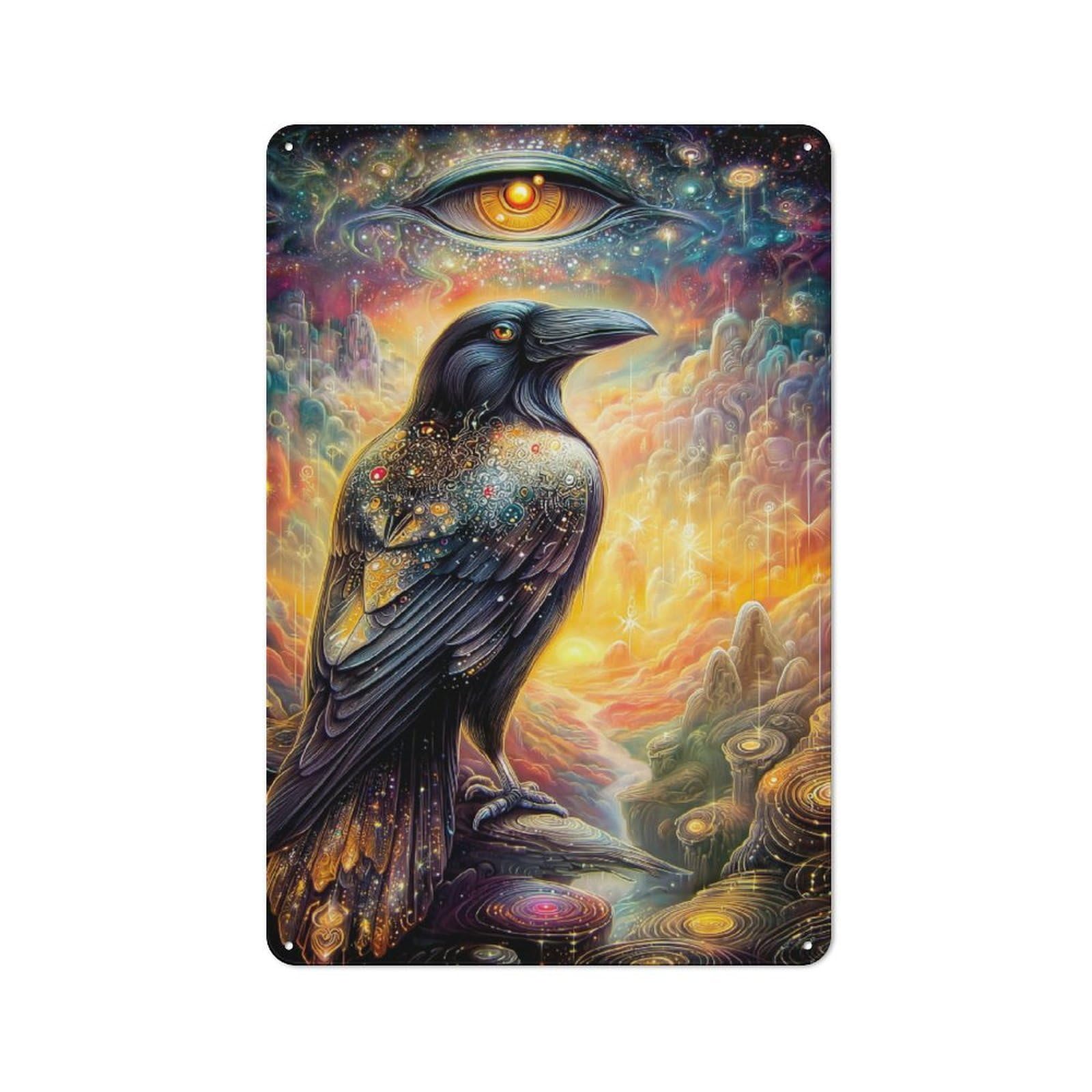 Junmoney Raven Of The Cosmos Metal Plaque 30X20cm With For Hallway Wall, Retro Decor, For Wall Display Collectors