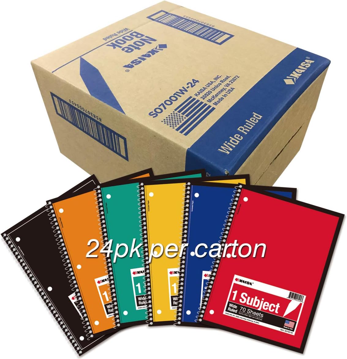 KAISA 1-subject spiral notebook 70 sheets 10.5x8 in