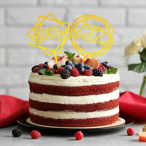 Miniatura 7 de Macarrie 40 piezas de decoración de pastel de cumpleaños de acrílico dorado brillante decoración para cumpleaños, eventos, fiestas, 20 formas