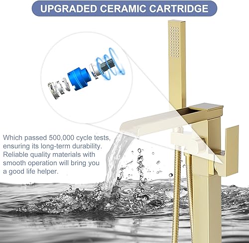 Miniatura 4 de Grifo de bañera independiente con cascada de oro cepillado, grifo de bañera de montaje en piso, grifo de bañera de una sola manija, grifos de ducha