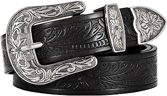 SANSTHS Western Belt For Women, Womens Cowboy Belt For Pants Jeans With Vintage Floral Carved Design