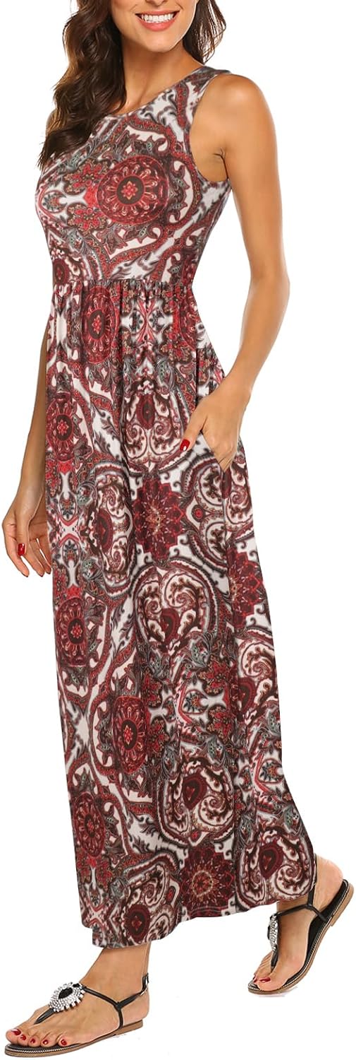 Hount Women's Summer Sleeveless Striped Flowy Casual Long Maxi Dress with Pockets