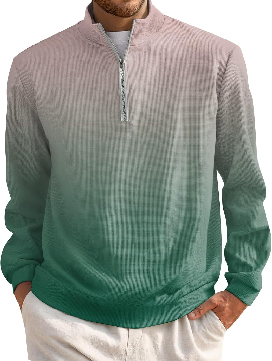 RTRDE Men's Casual Henley Shirt Long Sleeve 1/4 Zip Pullover Shirts Gradient Color Tee Shirts, M-3XL