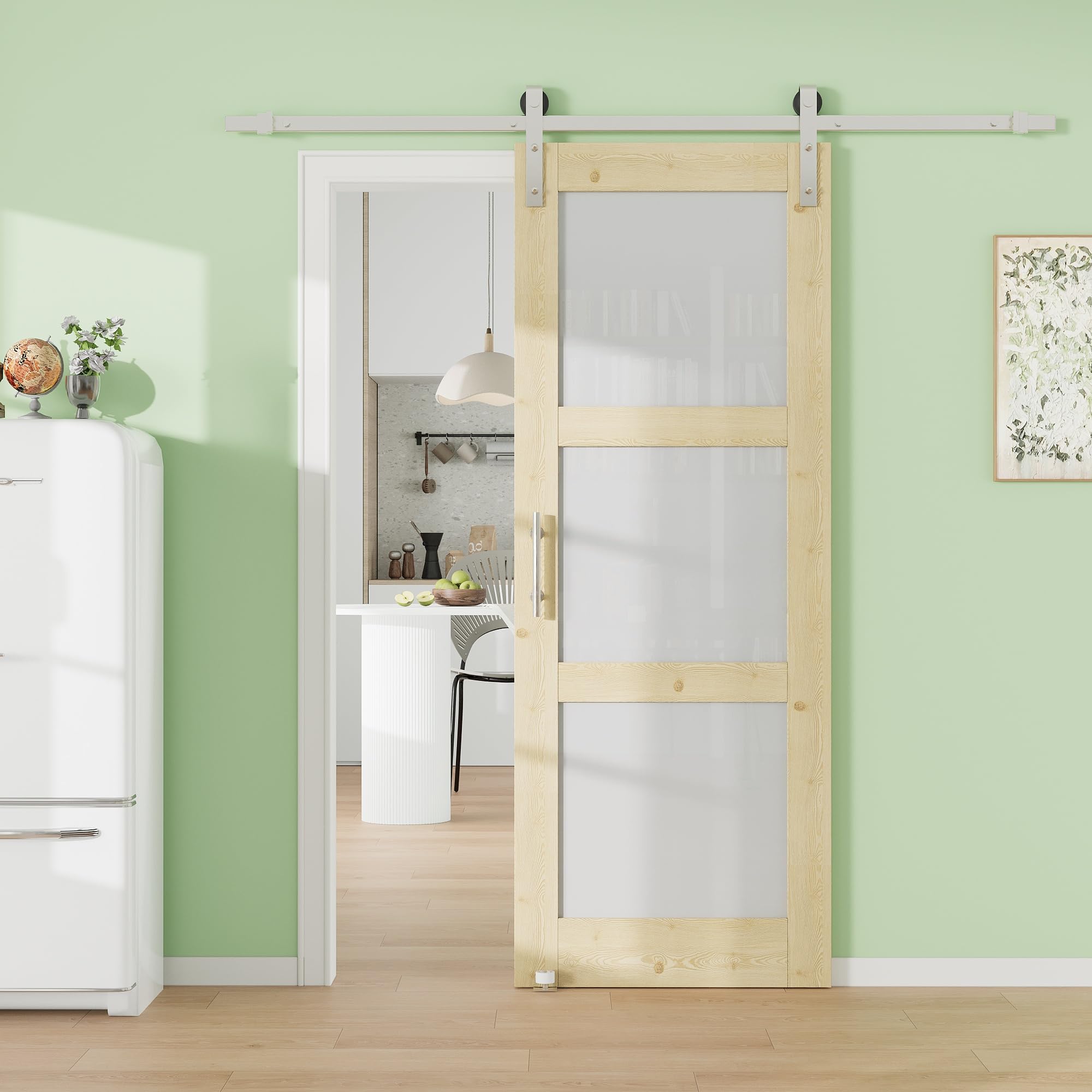 30" x 80" Presembled Barn Door with Trimmable 72" Nickel-Plated Track Kit