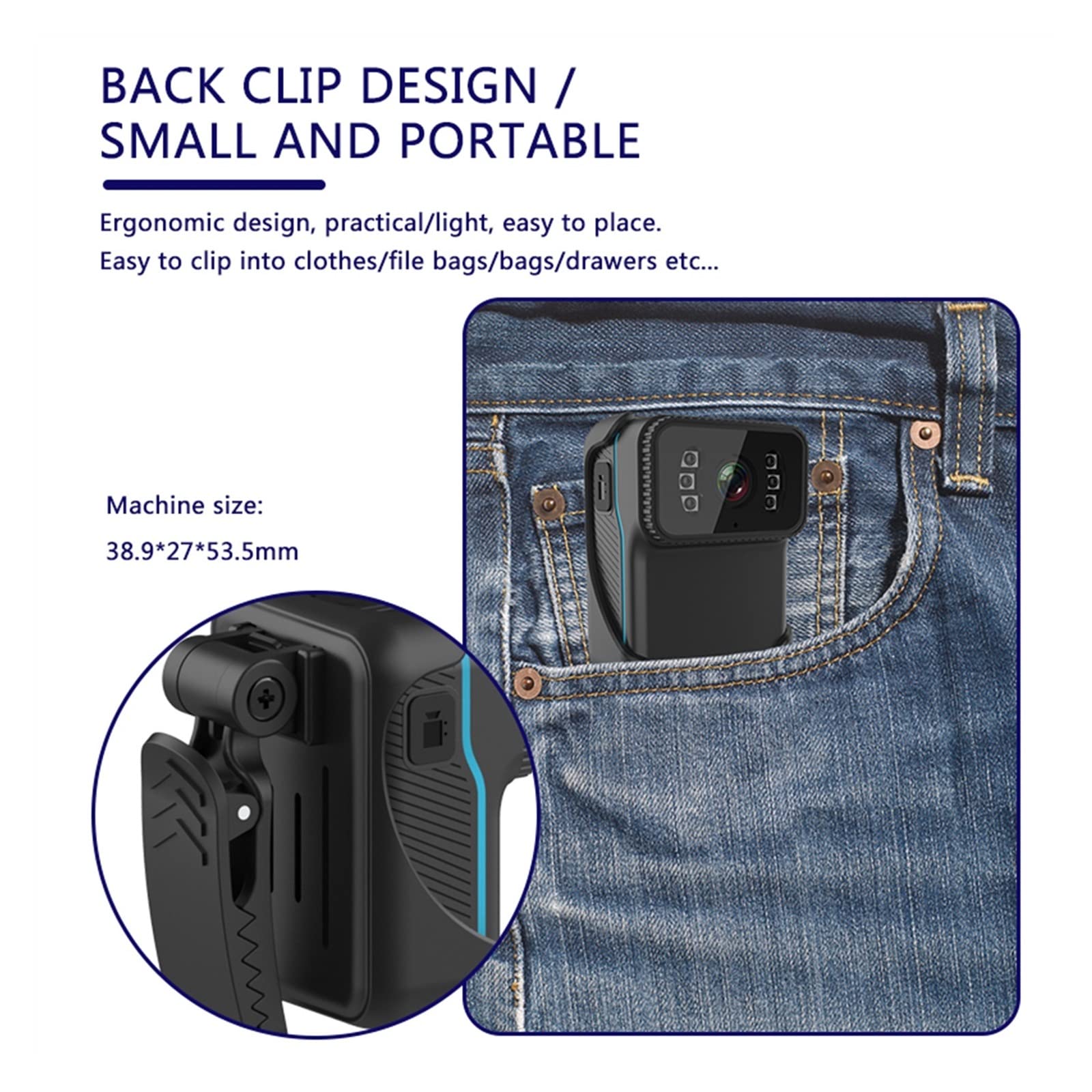 Fotocamera corporea, 1080P HD Corpo portatile Action Camera DV Videocamera Registrazione in loop Supporto TF Card Night Vision Cam Video MP4(Camera Add 128GB)