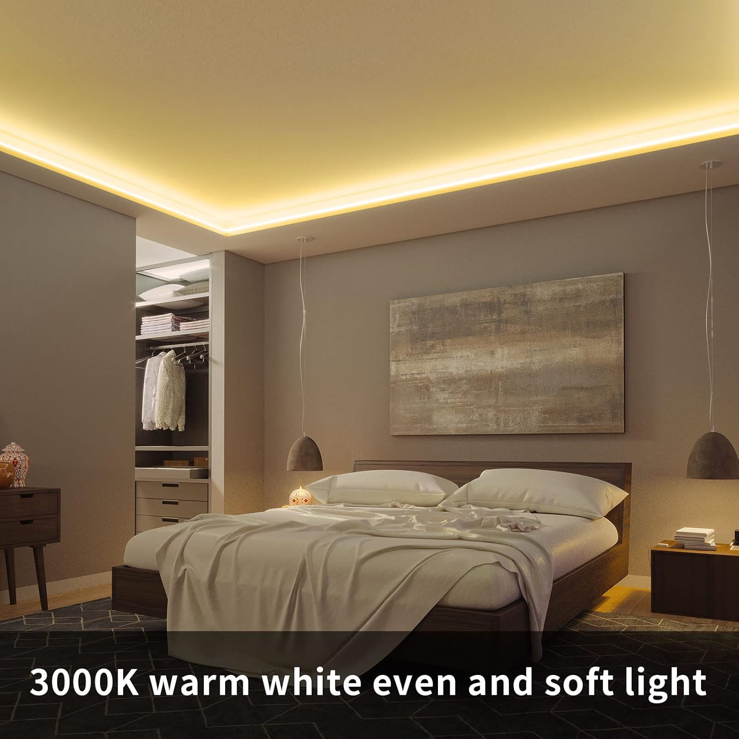 Meevt LED Strip Lights, 16.4ft/5M Warm White IP67 Waterproof 12V Flexible Outdoor Strip Light, 3000K Dimmable LED Light Strip for Bedroom, Cabinet, Balcony, Yard, Terrace(Power Controller Included)