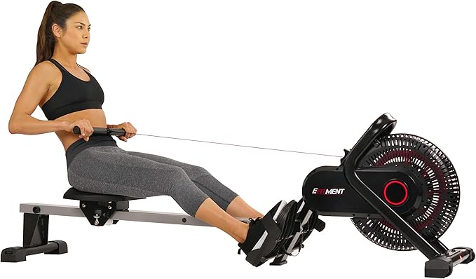 EFITMENT Aero Air Fan Rowing Machine Rower w/LCD Monitor, 245 LB Weight Capacity, 51 Inch Rail Length - RW036