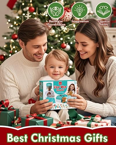 Miniatura 2 de Kit de médico de madera Lehoo Castle para niños, juegos de veterinario, kit de veterinario de juego de simulación con bolsa para perros, juguetes
