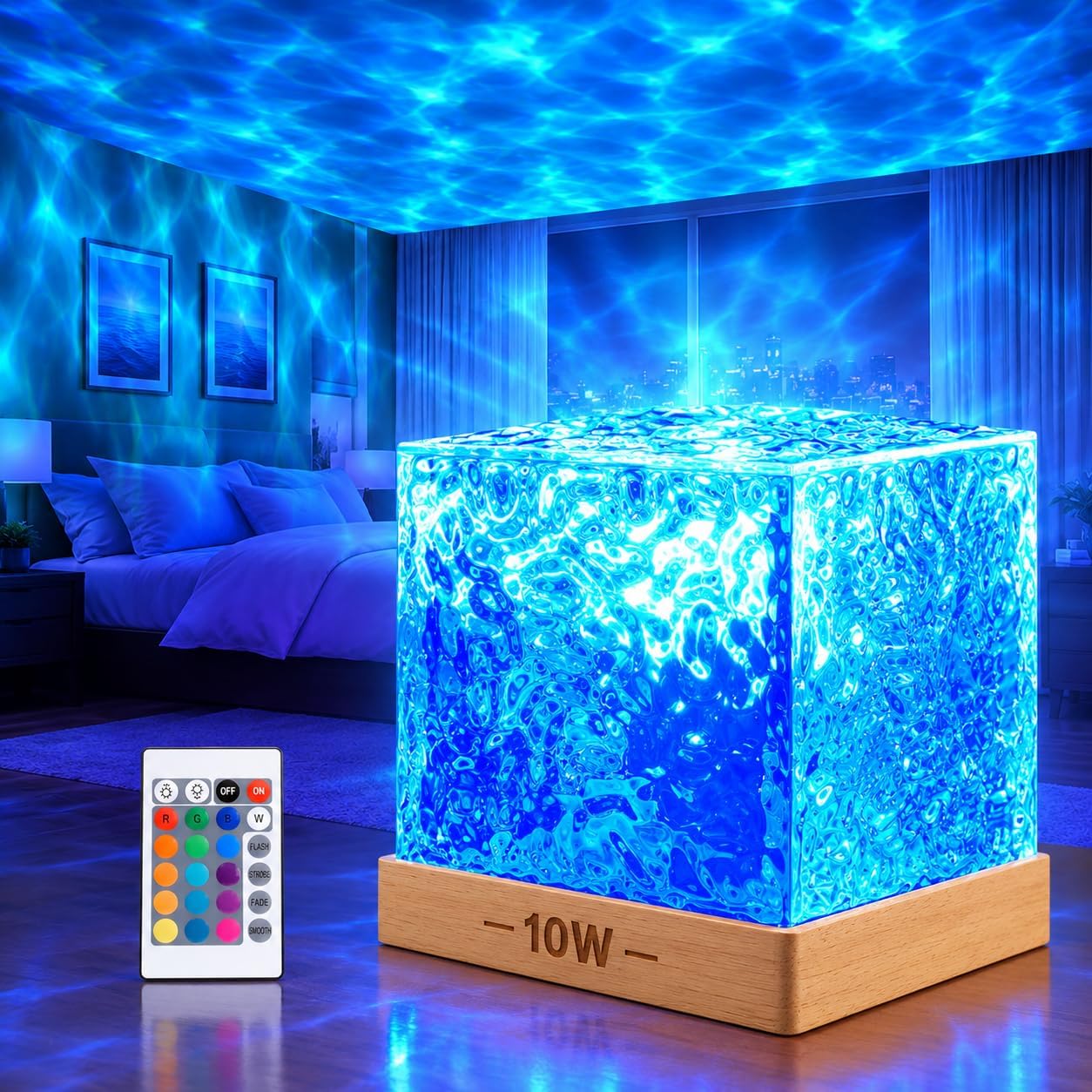 Desidiyaยฎ Projector Lights Ocean Wave, 10W Romantic Warm Ocean Wave Water Night Light Projector 3D Water Wave Effect, Romantic LED Light Projector Projection Lamps Crystal Table Lamp for Bedroom Decor