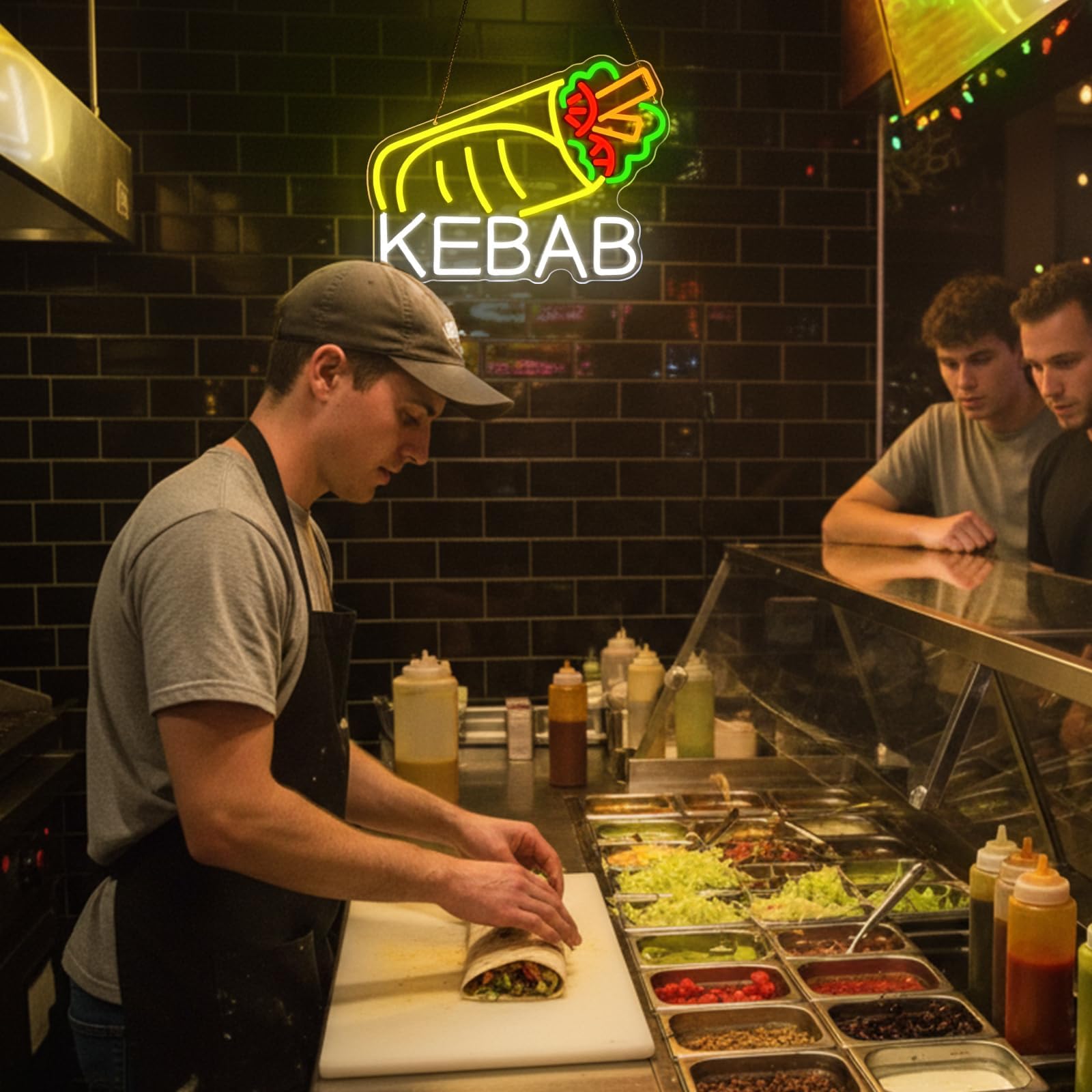 KEBAB" Insegna al neon per decorazione da parete, alimentata tramite USB, LED con interruttore dimmerabile, per bancarelle alimentari di Kebab Döner