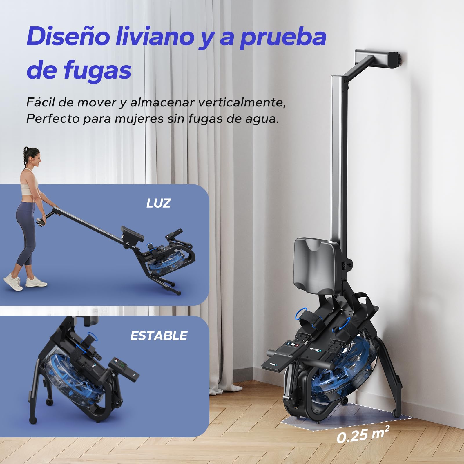 MERACH Remo de Agua para Casa, Máquina de Remo con Resistencia al Agua de 15 L, Conectividad Bluetooth y App, Soporte para iPad, Asiento Ergonómico