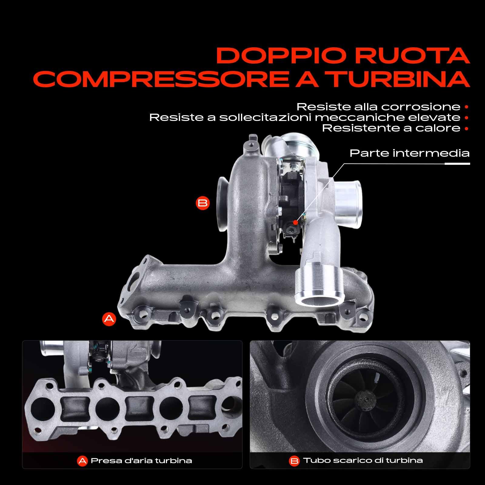 Frankberg Turbocompressore 55196765 | Compatibile con: Astra H A04, 9-3 Cabriolet YS3F, Astra H GTC A04, Croma 194, Zafira/Famiglia Zafira B A05, Vectra C Z02