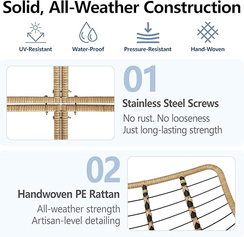 Miniatura 9 de SWITTE Silla mecedora para exteriores, balancín de patio de tamaño grande tipo papasan, cómoda silla de mimbre para leer, silla de huevo