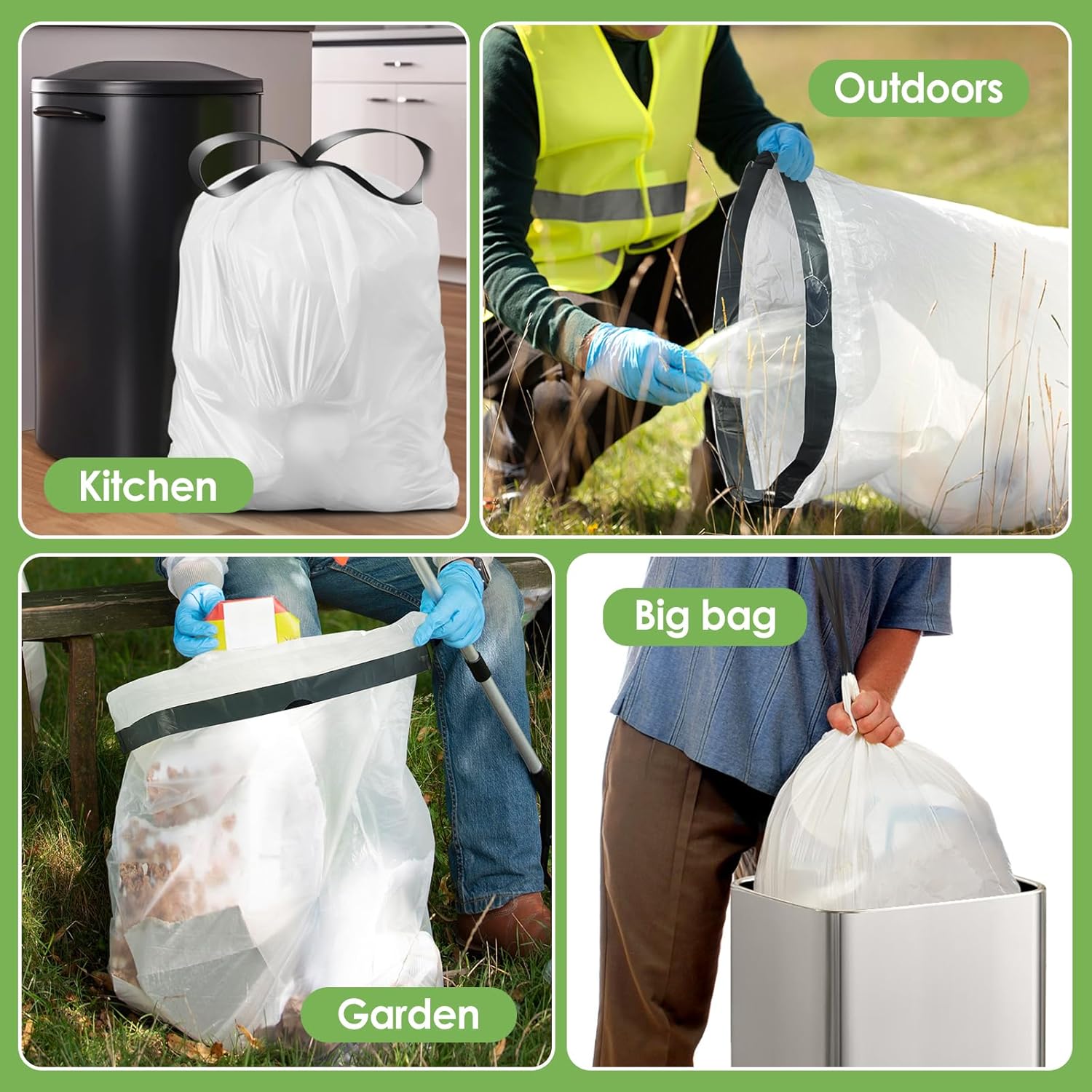 18 Gallon 120 Counts Strong Drawstring Trash Bags Garbage Bags by Teivio, Bathroom Trash Can Bin Liners, Plastic Bags for home office kitchen, White