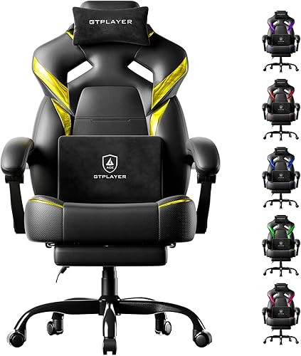GTPLAYER Silla de juegos grande y alta para adultos, silla de oficina ergonómica con reposapiés, capacidad resistente de 350 libras, respaldo alto,
