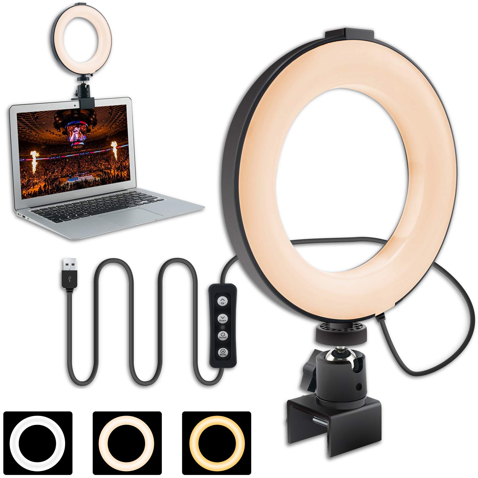 Selfie Ring Light with Clamp Mount, Zodight 6.3" Video Conference Lighting with Clip, Portable Circle Light 3 Color Modes & 11 Brightness Level for Computer/Laptop/Monitor/Desk/Makeup/YouTube/TIKTok