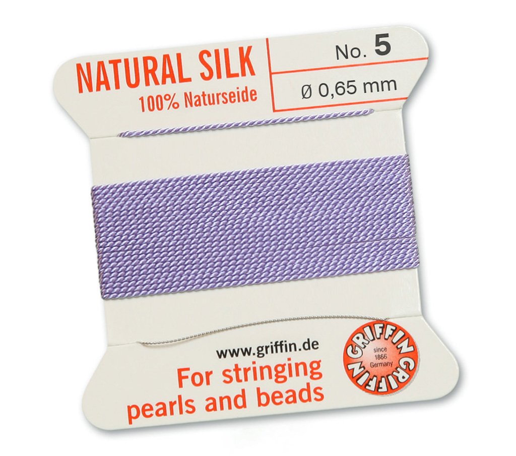 GRIFFIN 100% Natural Silk Beading Cord String Thread - Lilac Purple - 5 Packs - Size 0.65mm