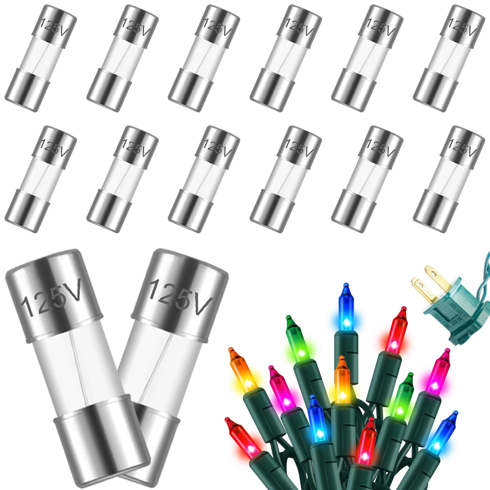 smseace 20PCS Christmas Light Fuses, 5A 125V 3.6x10mm(0.14x0.4inch) Fast Blow Quick Fuses, Used for Automobiles, Household Appliances, Mini Christmas