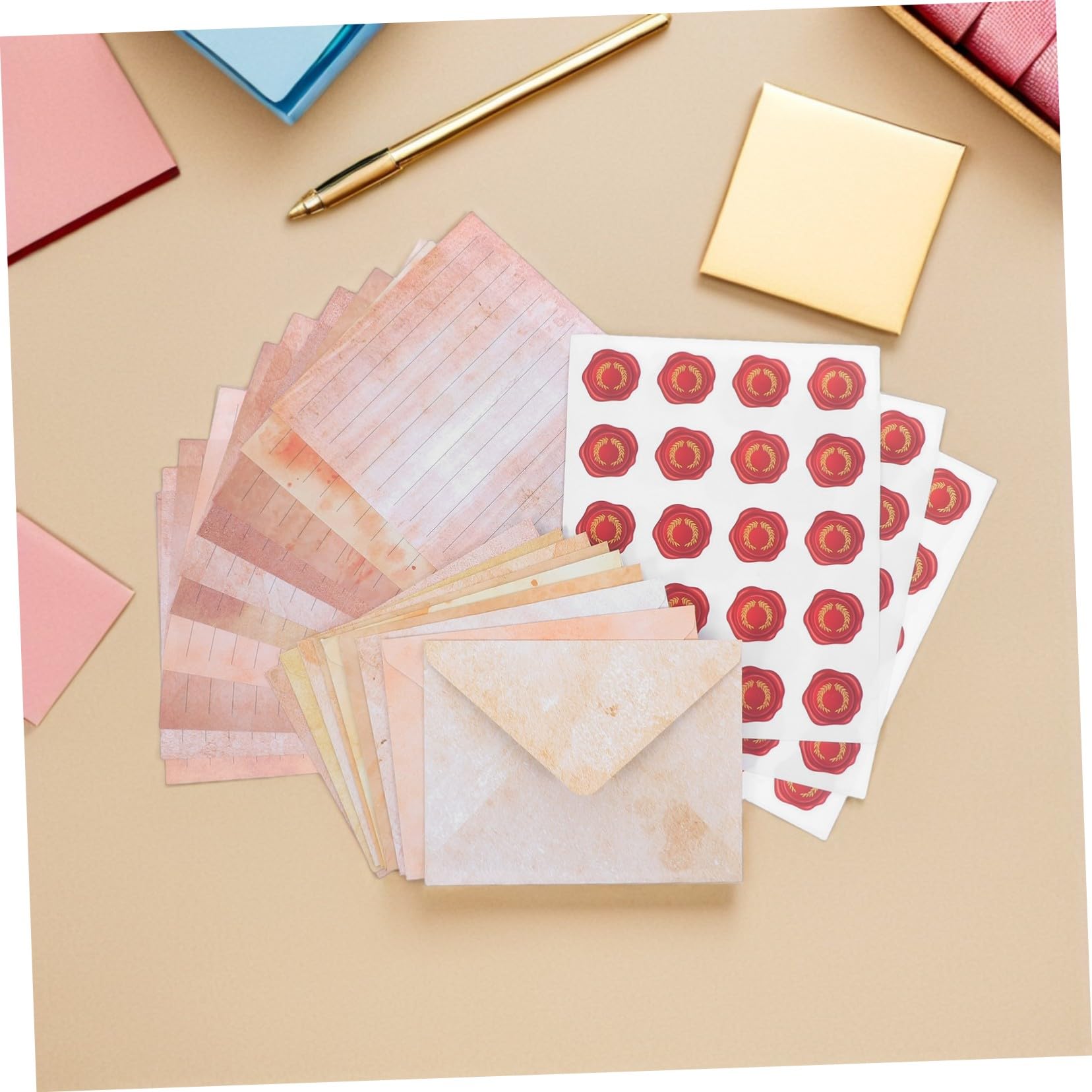 100 Sätze Vintage Briefpapier Set mit Retro Schreibpapier und Umschlägen mit Aufklebern Liniertes Briefpapier für Handschriftliche Grüße Einladungen und Persönliche Nachrichten