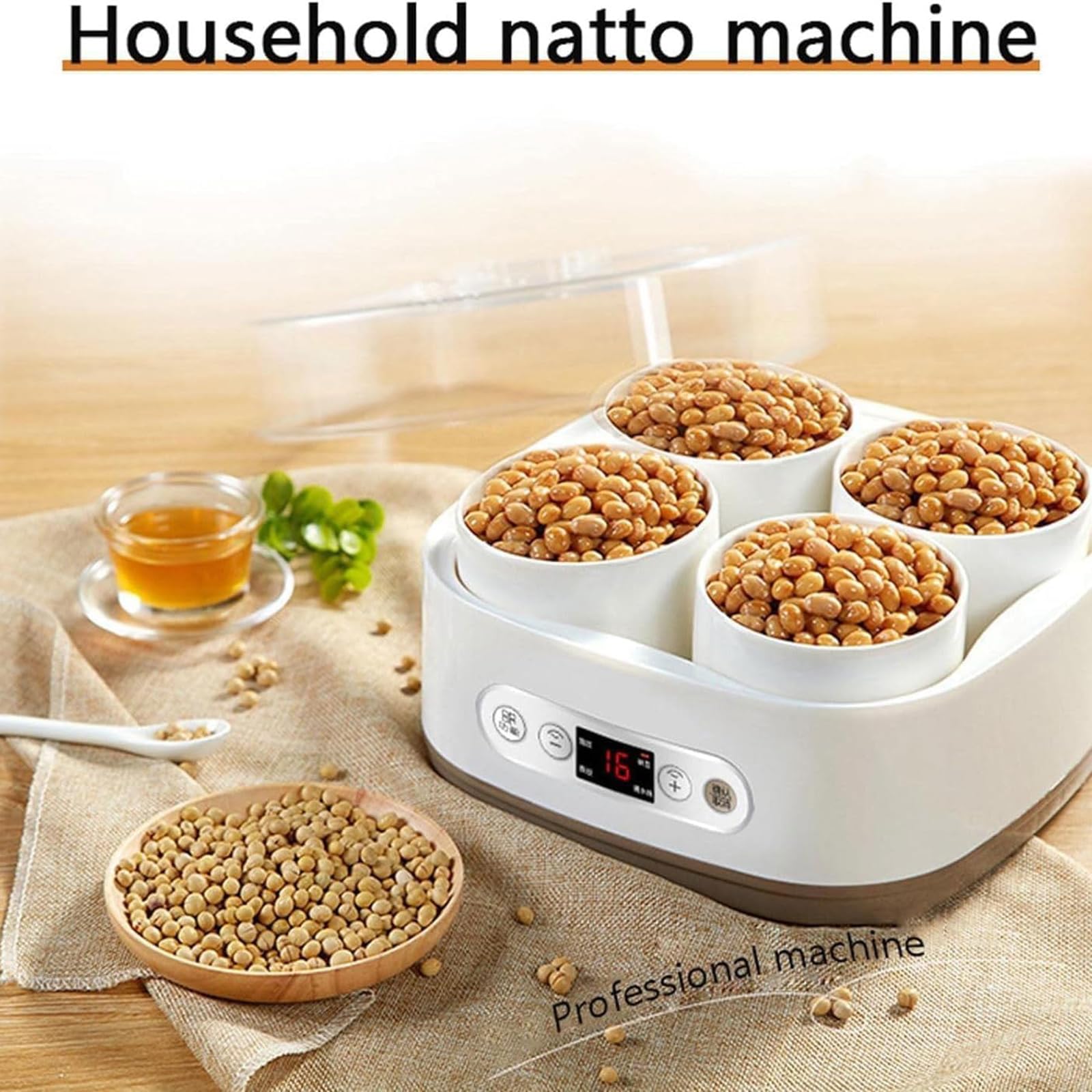 Elektryczna maszyna do fermentacji jogurtów Natto, automatyczna maszyna do jogurtu o pojemności 2 l z 4 ceramicznymi pojemnikami, inteligentna stała temperatura 40°C do produkcji jogurtu