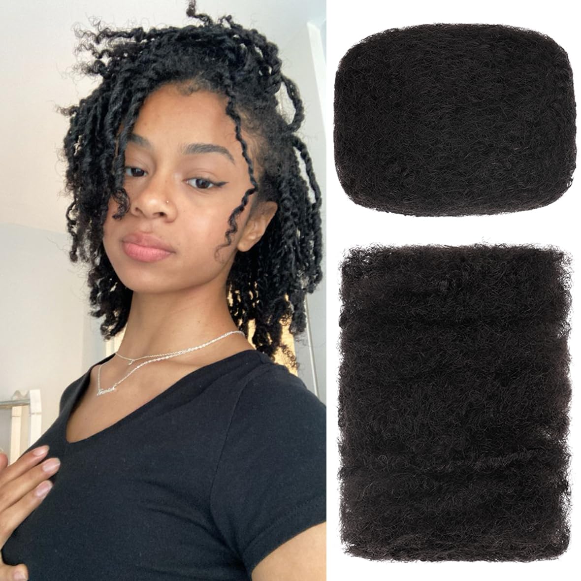 Kachanaa 8 Inch Afro Kinky Curly Human Hair Bulk for Dreadlock Extensions Mini Twists Repair Locs 1 Pack Natural Black Springy Afro Twist Hair Extensions Black Marley Twist Human Hair Bulk