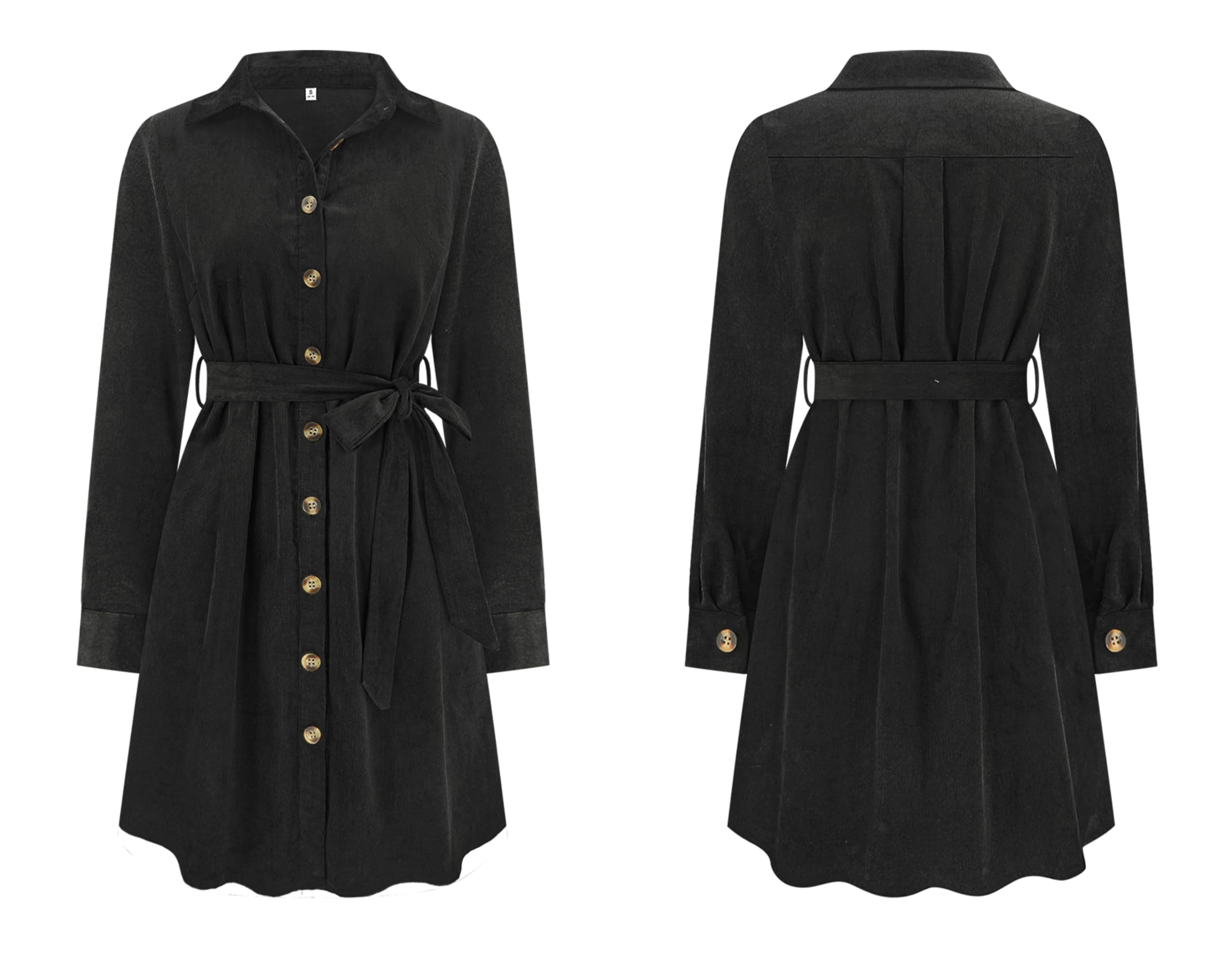 R.Vivimos Autunno Inverno Donna Manica Lunga Abito in Corduroy V Collo Bottone Giù Camicia Mini Abito con Tasche