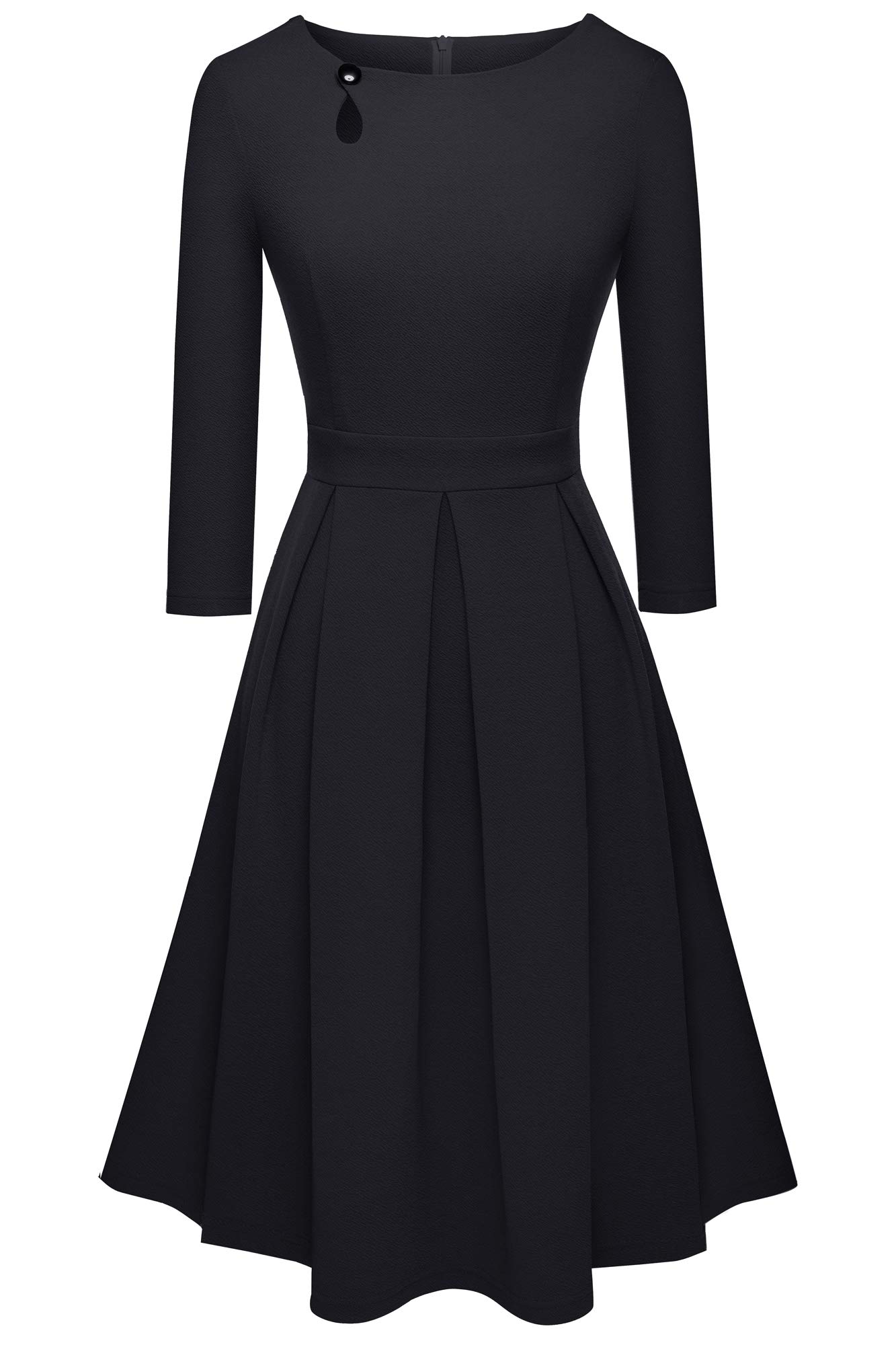 HOMEYEE A223 Damska sukienka koktajlowa z wycięciami, okrągły dekolt, plisowana, vintage