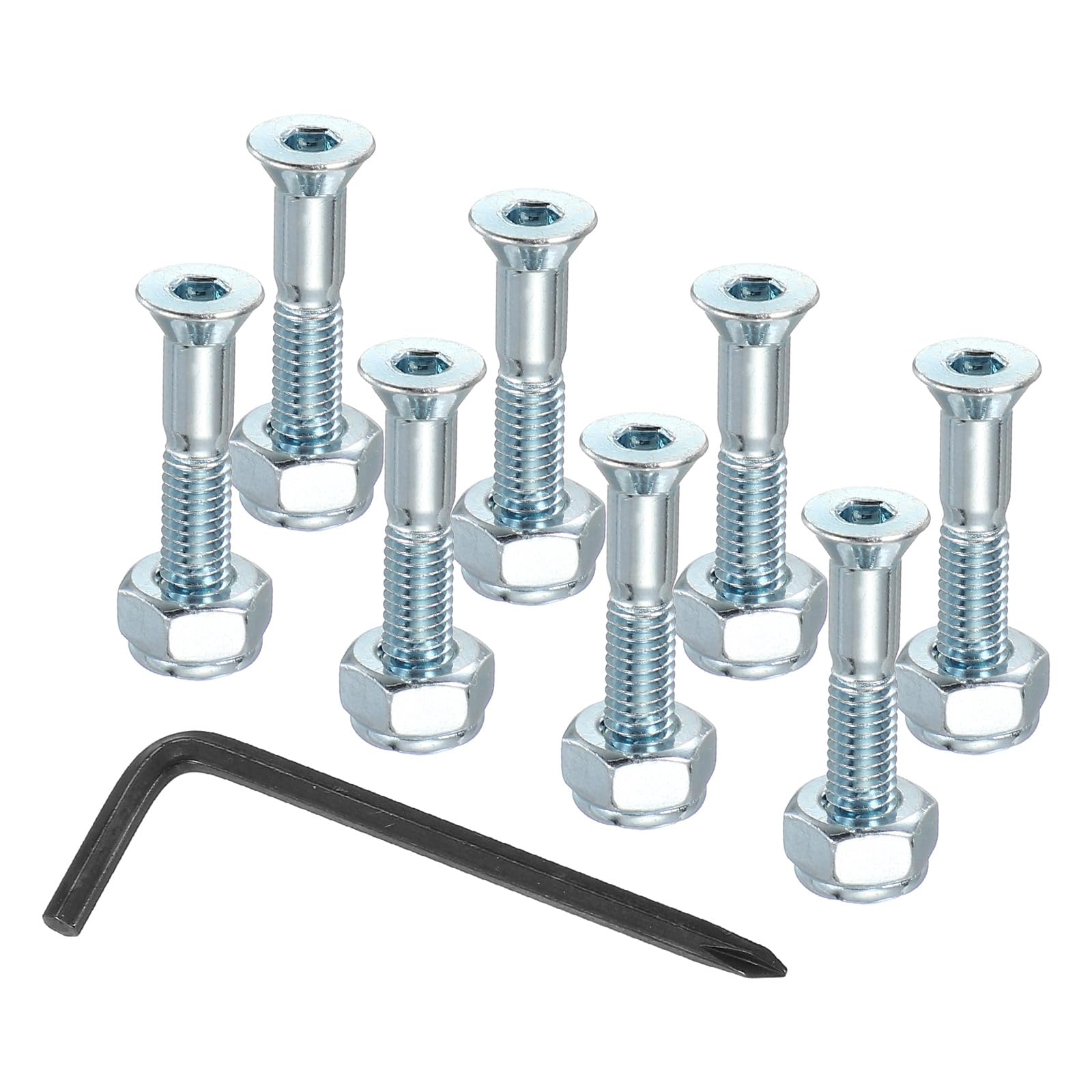 PATIKIL 13.5 Mm/ 0.5" Skateboard Hardware Kit, 8 Pcs Mounting Screws Bolts Nuts Set with Hex Key for Skateboard Cruiser, Silver-Blue