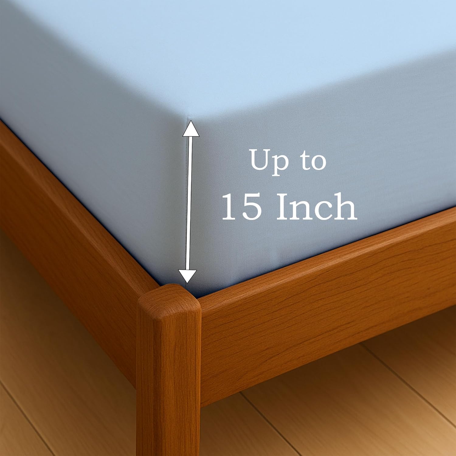 Luxury 100% Cotton Queen Fitted Sheet - Soft & Wrinkle Free - Sateen Weave All-Around Elastic Fit Sheet - Hotel Quality Snug Fit Bottom Sheet Fit Up to 15" Deep One Bottom Sheet Only - Light Blue