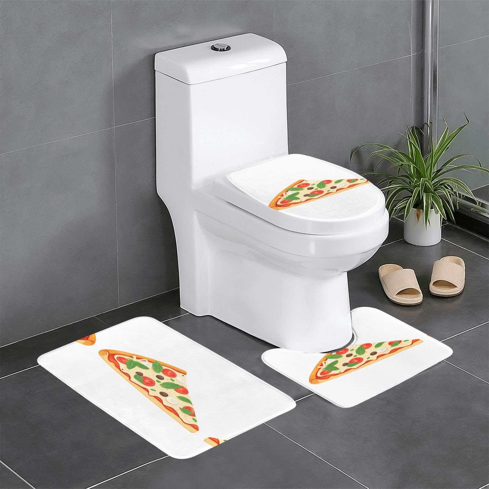 Tapis de sol de bain pour toilettes et coiffeuse motif pizza menthe