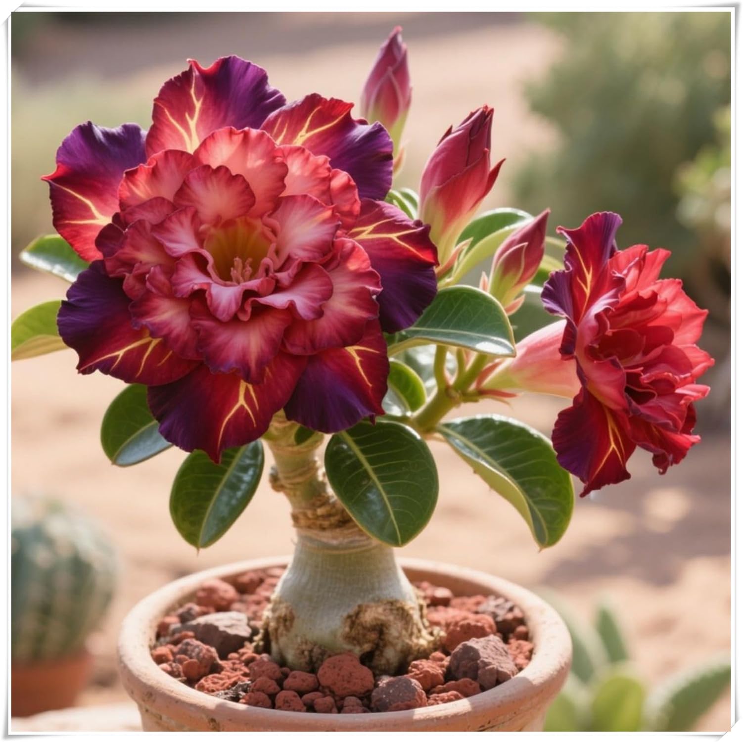 Rosa del Deserto Rara-Naturale, Sottile, Rizoma di rosa del deserto -Compatta, Robusta, Elegante-4 Bulbi-B
