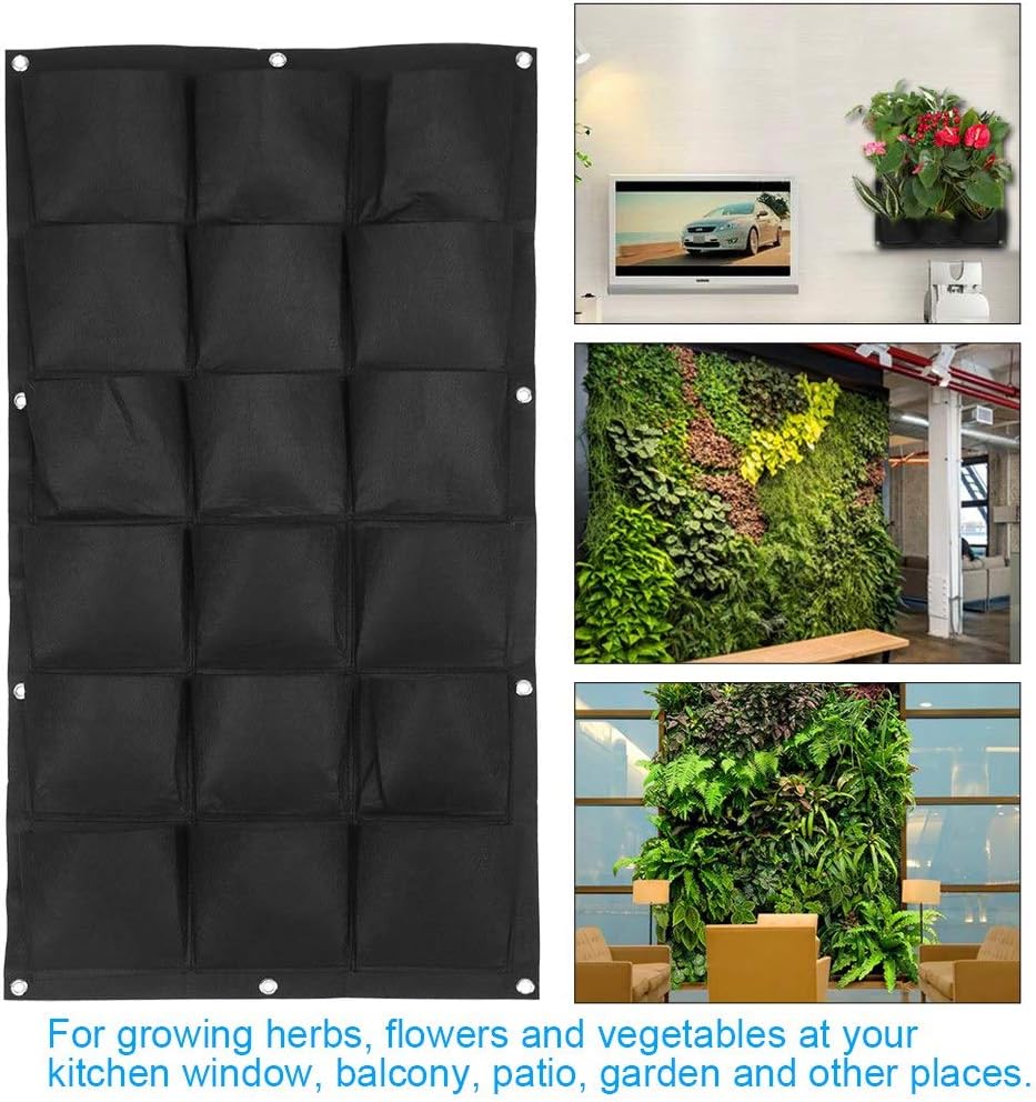 Vertical Hanging Garden Planter Wall Mounted Plant Grow Bag for Indoor Outdoor Decoration,Black (18 Pockets)