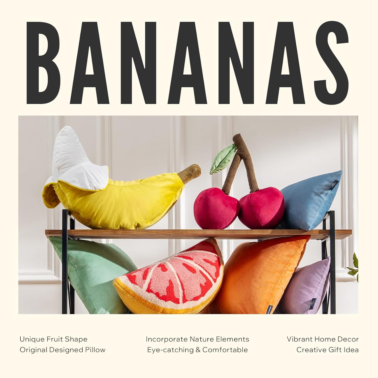 Phantoscope Fruit Shaped Pillows Series Banana Shaped Throw Pillow, Fun Home Decor of Fruit Themed Shaped Cushions, Fall Decorative Shaped Pillow for Couch Bed and Chair, Yellow, 21 x7 inches