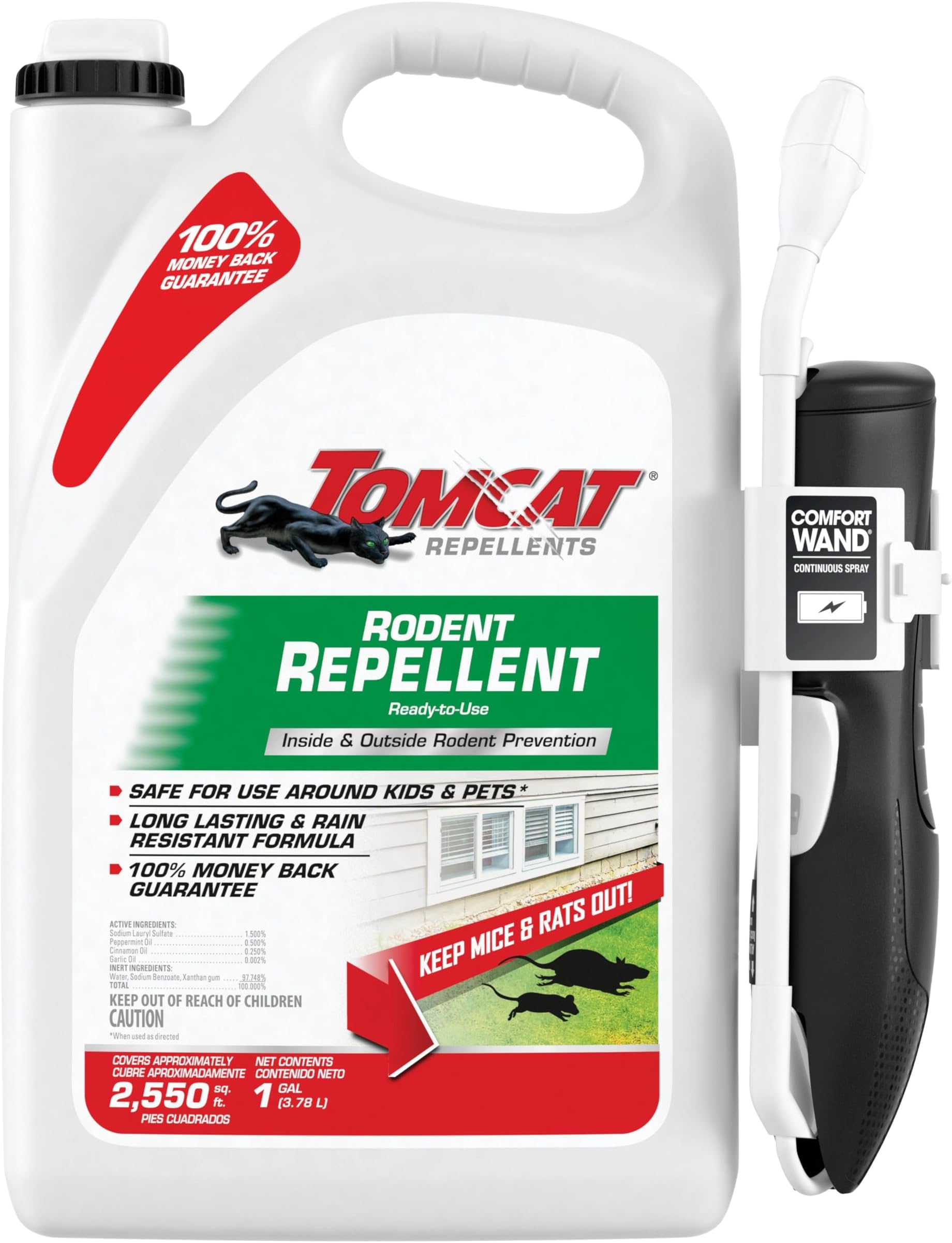 Tomcat Repellents Rodent Repellent Ready-to-Use with Comfort Wand - For Indoor and Outdoor Mouse and Rat Prevention, Peppermint Oil Spray for Rodents with Cinnamon & Garlic Essential Oils, 1 gal.