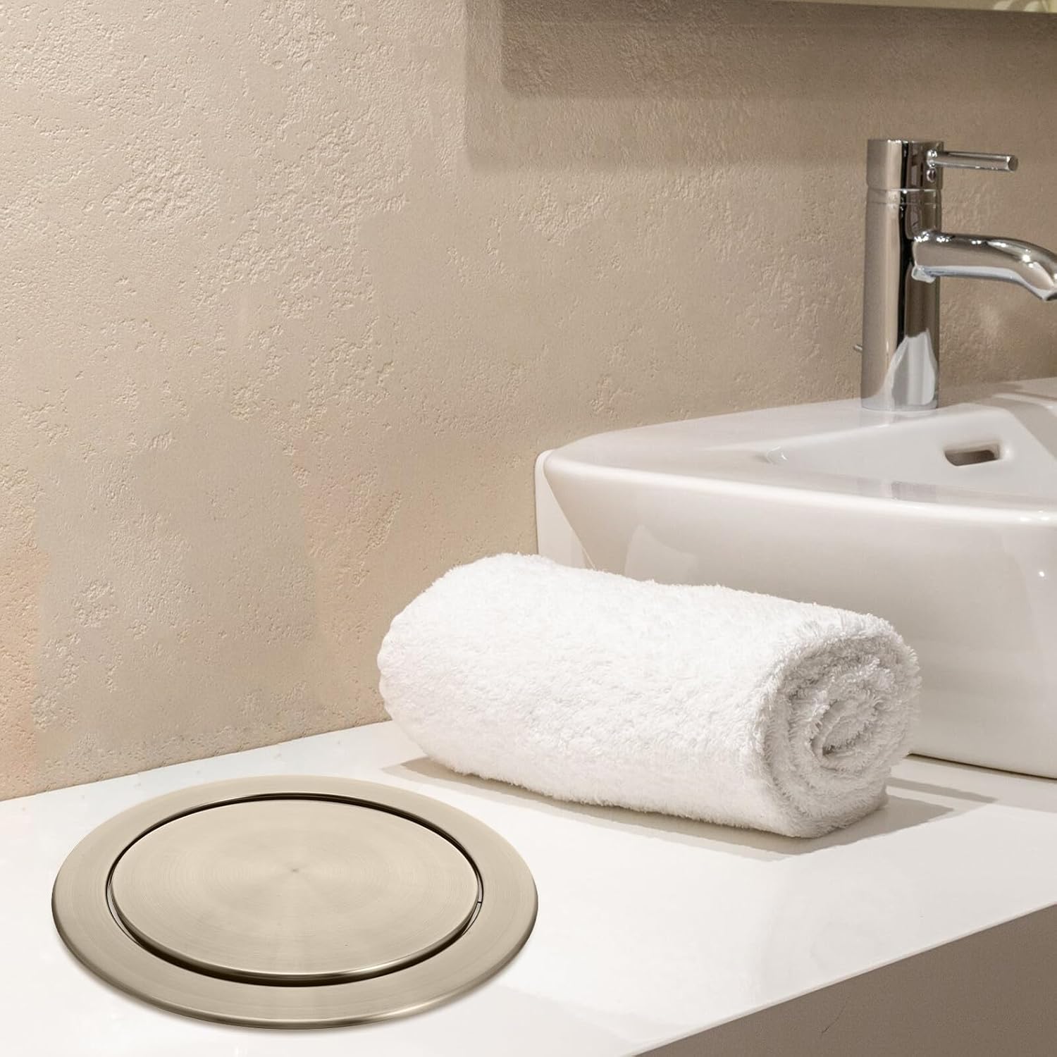 Tofficu Built-in Stainless Steel Trash Bin Lid round Flush Mounted Waste Bin Cover Concealed Garbage Can Lid for Kitchen Sink Countertop Use