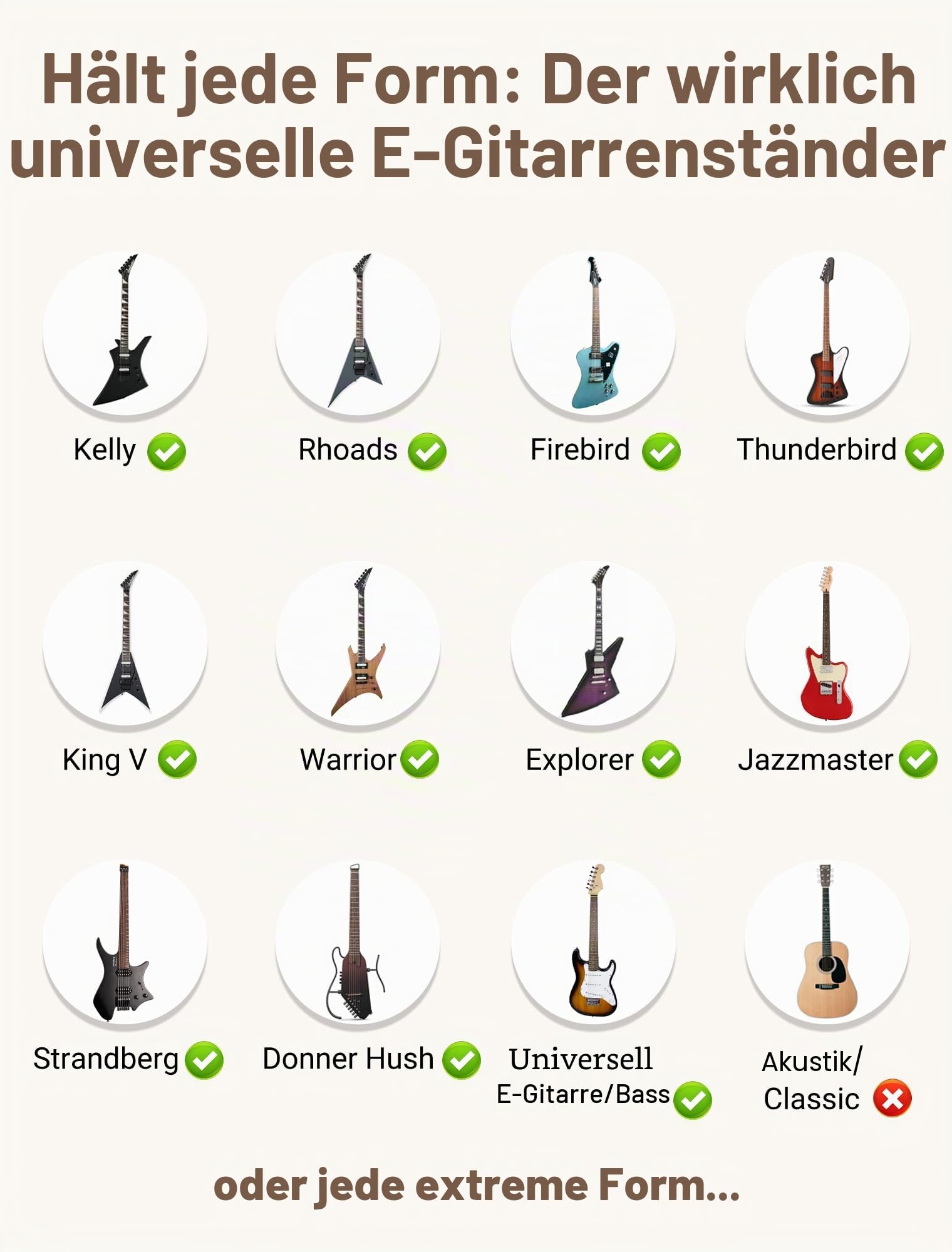 Universal E-Gitarrenständer, A-Form Bassständer mit Kippschutz & EVA-Polstern, E-Bass Halter passend für Kelly, Rhoads, Firebird, Explorer, Strandberg & extreme Formen, für Studio & Bühne